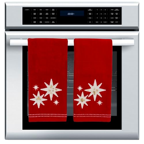 Christmas Bath Hand Towels, Stars with Sequins, Cotton, Red, 16" x 25", Set of 2 - color: Organza Stars