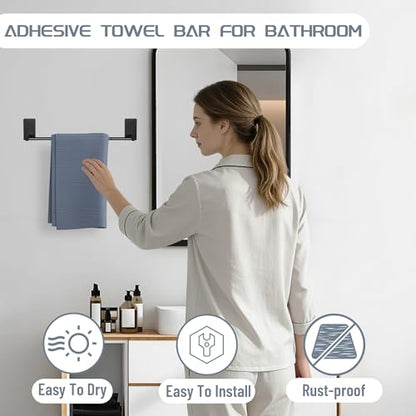 Alise Adhesive Towel Bar 12 Inch Towel Racks for Bathroom SUS 304 Stainless Steel,Bathroom Towel Holder No Drill, Strong Self Adhesive Towel Hanger Wall Mounted,Matte Black - color: Black, size: 12 Inch