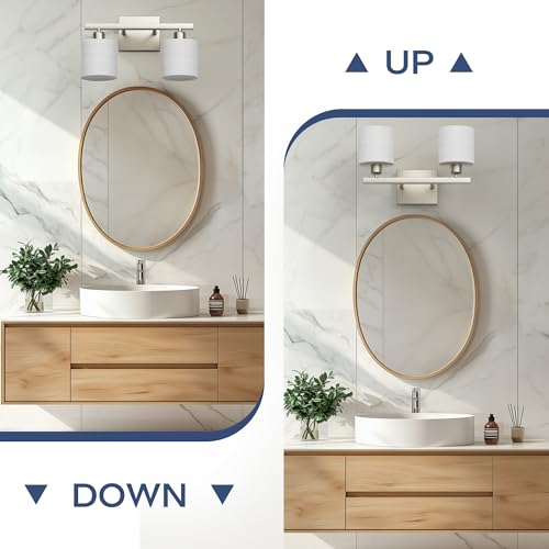 Bathroom Light Fixtures, Bathroom Lighting Fixtures Over Mirror, Classic Vanity Lights, Modern Vanity Light with Textured Frosted Opal White Glass Shades, Brushed Nickel, 2-Light - color: ‎Brushed Nickel, size: 2-Light