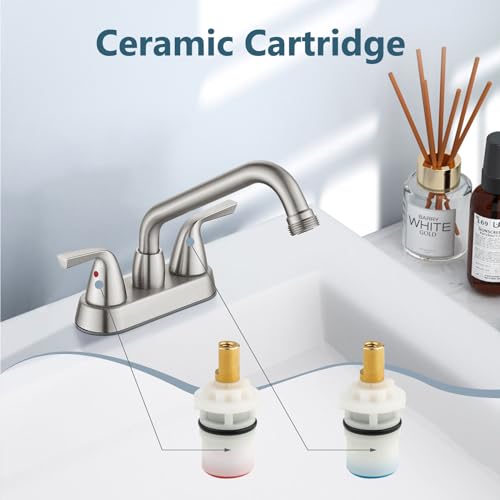 Aolemi Utility Laundry Sink Faucet,3/4" NPT Threaded End,Brushed Nickel | 4-Inch Centerset Laundry Faucet For 2-3 Hole Utility Sinks,With 2 Handles,Swivel Stainless Steel Spout and Supply Lines - color: Brushed Nickel