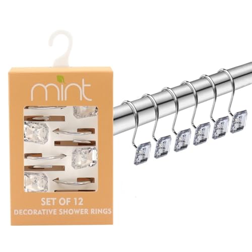 J&V TEXTILES Shower Curtain Hooks Rings, Rust Resistant Metal Double Glide Shower Hooks Rings for Bathroom Shower Rods Curtains, Set of 12 Hooks (Square Acrylic) - color: Square Acrylic