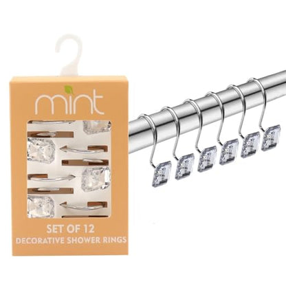 J&V TEXTILES Shower Curtain Hooks Rings, Rust Resistant Metal Double Glide Shower Hooks Rings for Bathroom Shower Rods Curtains, Set of 12 Hooks (Square Acrylic) - color: Square Acrylic