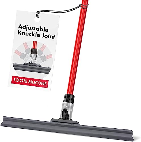 Heavy Duty Floor Squeegee for Concrete and Tile Floor - Silicone Squeegee Broom Floor Scrubber - Large Single Cast Rubber Blade Aluminum Long Handle 360° Swivel Joint - Garage Shower Window Cleaning - size: 17 Inch Blade - 4 Piece Handle