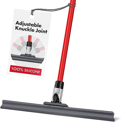 Heavy Duty Floor Squeegee for Concrete and Tile Floor - Silicone Squeegee Broom Floor Scrubber - Large Single Cast Rubber Blade Aluminum Long Handle 360° Swivel Joint - Garage Shower Window Cleaning - size: 17 Inch Blade - 4 Piece Handle