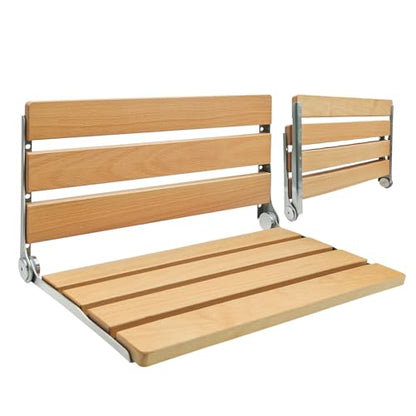 Wall Mounted Folding Shower Seat, 20 Inch Extra Large Solid Wood Shower Bench with Upgraded Waterproof Coating, 440 lbs Capacity for Seniors, Fold Down Shower Seat Easy Install ADA Compliant - size: 20 inches