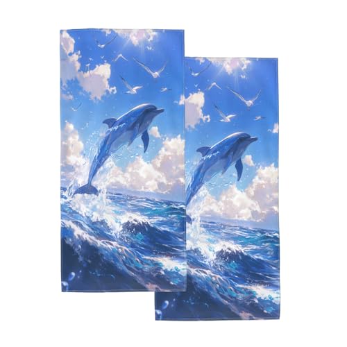 Ocean Dolphin Hand Towels, Underwater Marine Life Decorative Towel, Soft Lightweight Microfiber Absorbent Quick Dry Fingertip Towel, Nautical Coastal Towel for Bathroom Kitchen Beach Home Decor - color: Dolphin
