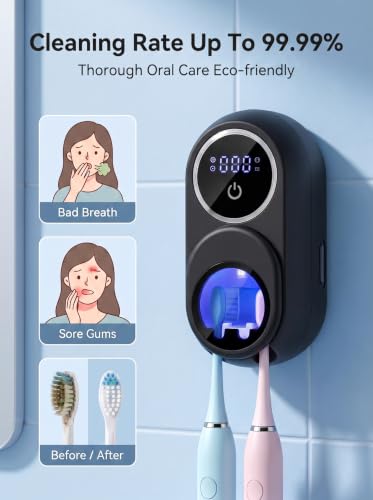 Toothbrush Sanitizer Holder, Wall-Mounted with Auto-Inductive Cover & 140°F Air Drying, Bathroom Organizer, Black