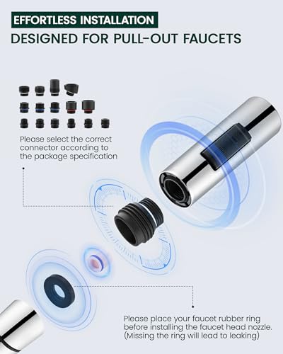 Metal Kitchen Faucet Head Replacement | 2-Mode Pull Down Kitchen Faucet Spray Head, with 15 Adapters, High Pressure Sink Sprayer Nozzle Stainless Steel, Chrome - color: Chrome