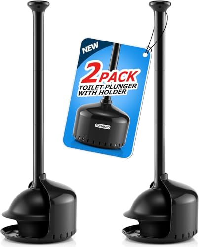 FORASTO 2Pack Toilet Plunger with Holder - Heavy Duty Bathroom Tools | Plungers for Bathroom, Toilet Bowl Cleaners, Apartment Must Haves, Bathroom Decor Accessories, Home Essentials, Black