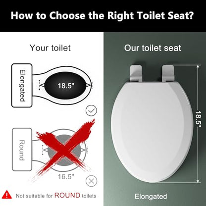 Elongated Toilet Seat Angol Shiold Quiet-Close Molded Wood Toilet Seat with Non-Slip Adjustable Hinges, Anti-Pinch Bumpers, Easy Install & Clean（White, Elongated 18.5''） - color: White, size: Elongated 18.5‘’