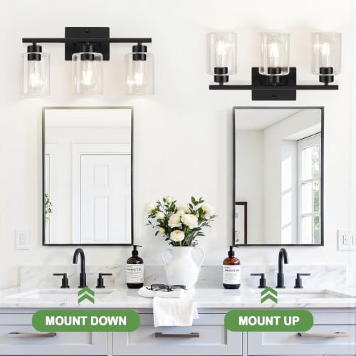 3-Light Bathroom Light Fixtures, Modern Black Vanity Light with Clear Glass Shades for Bathroom Vanity Lighting - color: Matte Black, size: 3-light