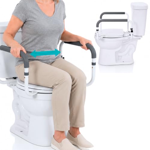 Vive Toilet Safety Rail - Adjustable Grab Bar - Compact Support Frame | Handrail for Bathroom Toilet Seat - Easy Installation for Handicap Senior Bariatrics, Elderly Balance - Padded Hand Armrest