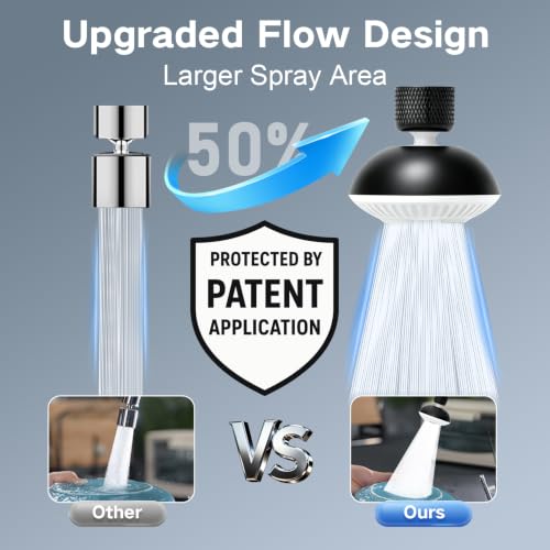 Kitchen Faucet Sprayer Attachment, Anti-Splash 3-Mode Swivel Faucet Extender with Wide Spray Area, 360° Rotating Faucet Aerator, Faucet Head Replacement for Kitchen (Black) - color: Black