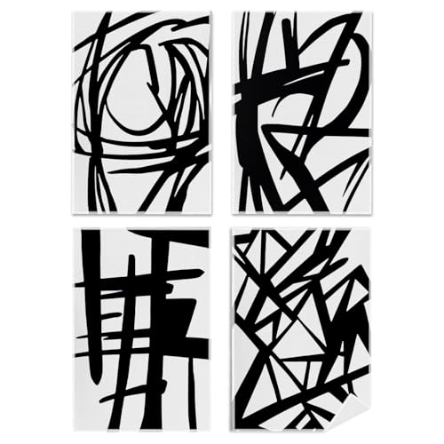 Abstract Black and White Kitchen Towels,Mid Century Modern Black and White Waffle Weave Tea Towels for Kitchen Bathroom Home,Modern Home Decor(16×24 Set of 4) - color: Black and White Abstract