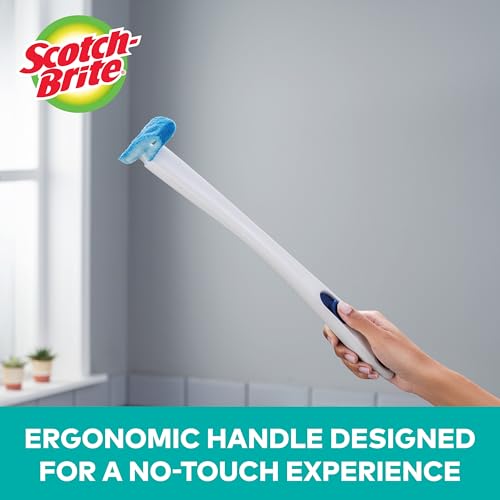 Scotch-Brite Disposable Toilet Scrubber Starter Kit, 5 Pack | Disposable Refills with Built-In Bleach Alternative, Includes 1 Handle, Storage Caddy and 5 Refills