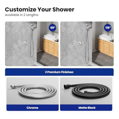 JOMOO Shower Hose, 99 Inch Extra Long Flexible Stainless Steel Handheld Showerhead Hose with Brass Insert and Nut, EPDM Inner Tube, Anti-Kink Chrome Bathroom Shower Head Hose Replacement - color: Chrome, size: 99 Inch