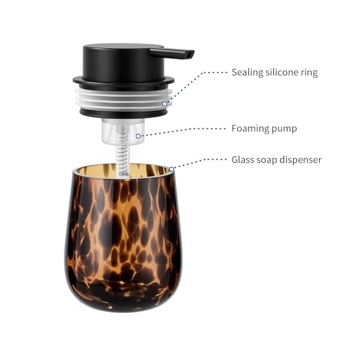 Marble Glass Foaming Hand Soap/Lotion Pump Dispenser, Refillable for Kitchen and Bathroom Countertop (Amber) - color: Amber Foaming