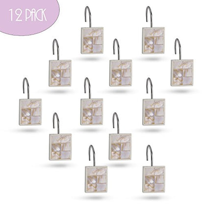Creative Scents Milano Shower Curtain Hooks Decorative | Set of 12 | Mother of Pearl Shower Curtain Rings - style: Shower Curtain Hooks
