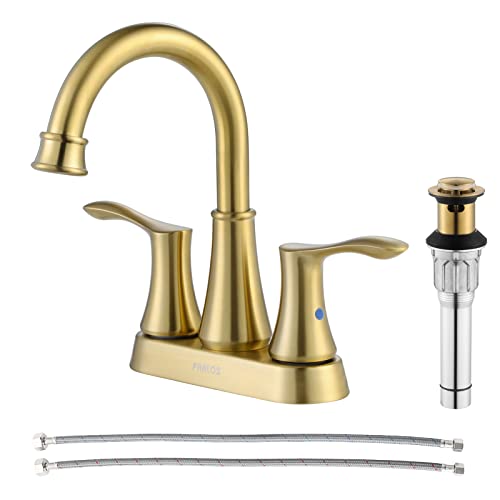PARLOS Brushed Gold Bathroom Sink Faucet 4 Inch Centerset for Vanity | Swivel Spout, 2 Handle Lead-Free Deck Mount Bathroom Faucet with Pop Up Drain Supply Lines, for 2 or 3 Hole Lavatory Sink - color: Brushed Gold