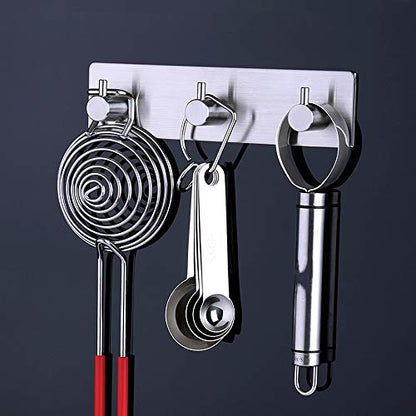 Self Adhesive Stainless Steel Hooks, Wall Mounted Heavy Duty Hanger, Key Rack Towel Hooks for Bathroom, Living Room, Kitchen (3 Hooks) - color: 3 Hooks