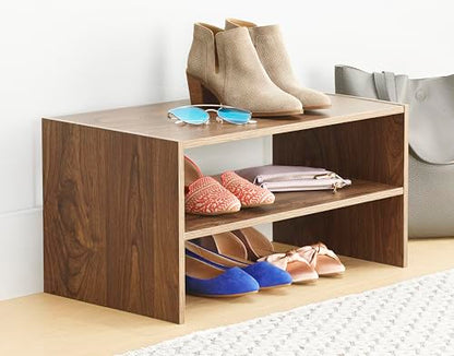 Whitmor Wood Stackable 2-Shelf Shoe Rack, Walnut, 31 inches，2 Pack - color: Brown, size: 31 INCH X2
