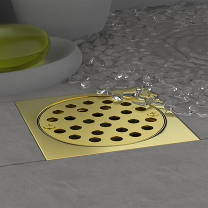 EXF 4 Inch Screw in Round Shower Floor Drain Cover, Stainless Steel Replacement Shower Drain Strainer Hair Catcher Brushed Gold - color: Gold-round