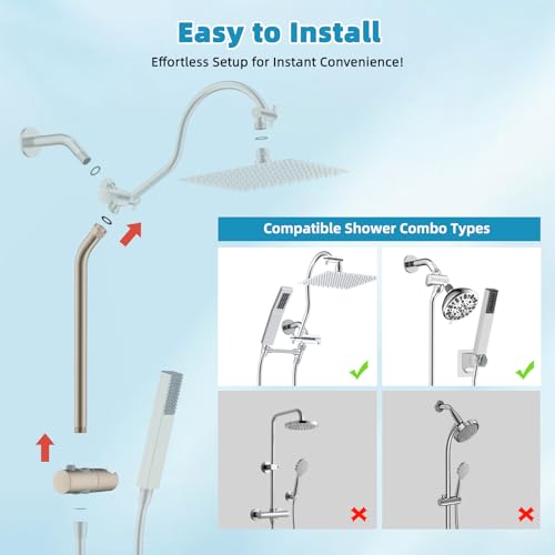 Hibbent Shower Slide Bar with Handheld Shower Head Holder, Stainless Steel Shower Arm Extension Sliding Bar, Height & Angle Adjustment Showerhead Holder, Brushed Nickel - color: Brushed Nickel