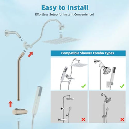 Hibbent Shower Slide Bar with Handheld Shower Head Holder, Stainless Steel Shower Arm Extension Sliding Bar, Height & Angle Adjustment Showerhead Holder, Brushed Nickel - color: Brushed Nickel