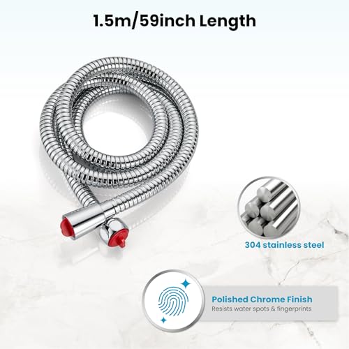 gotonovo Shower Hose 59 Inches for Bathroom Extra Long SUS304 Stainless Steel Handheld Shower Head Hose with Brass Insert and Nut Flexible Polished Chrome - color: Polished Chrome