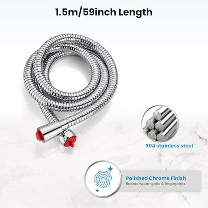 gotonovo Shower Hose 59 Inches for Bathroom Extra Long SUS304 Stainless Steel Handheld Shower Head Hose with Brass Insert and Nut Flexible Polished Chrome - color: Polished Chrome