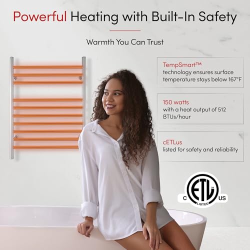 Heated Towel Rack, 10-Bar Wall-Mounted Electric Towel Warmer, Polished Stainless Steel, Plug-in or Hardwired, Luxury Bathroom Accessory for Warm, Dry Towels (WarmlyYours Infinity) - color: Polished Stainless Steel