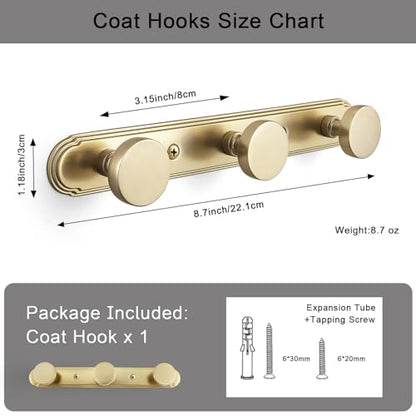 Goo-Ki 1 Pack Champagne Bronze Coat Rack Wall Mount Heavy Duty, Towel Rack Zinc Alloy Coat Hooks Wall Mounted for Hanging Bag Hat Clothes - color: Champagne Bronze, size: 3 Hooks