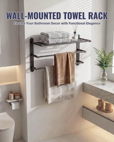 Bathroom Towel Rack Wall Mounted: 24 Inch Oil Rubbed Bronze Towel Rack with Double Towel Bar - SUS304 Stainless Steel Bath Towel Holder with Shelf for Hotel Lavatory - color: Oil Rubbed Bronze