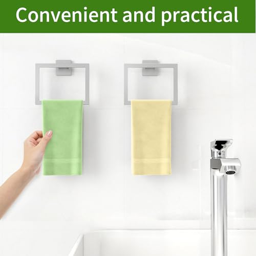 FLE Hand Towel Ring, Towel Rings for Bathroom Wall, 2 Pack, Brush Nickel | Screw Mount Hardware, Stainless Steel Towel Hanger, Modern Square Hardware - color: Brushed Nickel