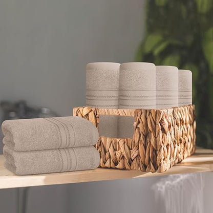 BOUTIQUO Ultra Soft Cotton Washcloths, Contains 12 Piece Face Cloths 12x12 inch, Ideal for Everyday use Face Towels, Compact & Lightweight Multi Purpose Washcloths - Tan - color: Tan, size: Washcloths - Set of 12