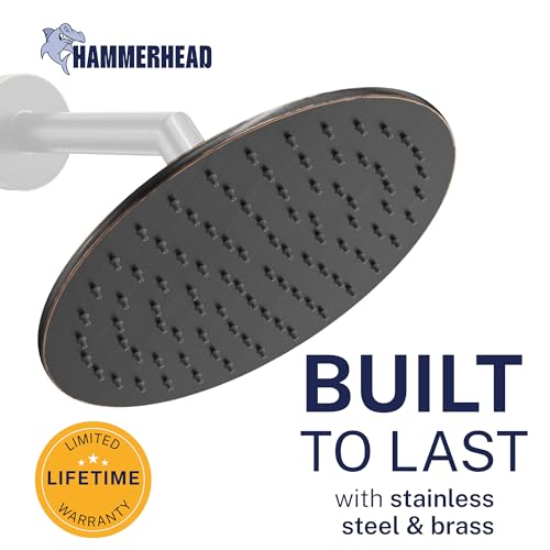 HammerHead Showers Solid Metal Round 8 Inch Rainfall Shower Head, High Flow Shower Head Optimized for Pressure, Oil Rubbed Bronze, 2.5 GPM - color: Oil Rubbed Bronze, size: 2.5 GPM