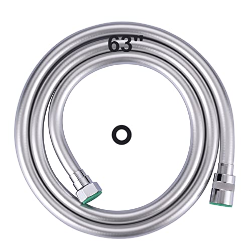 63-Inch Extra Long Shower Hose Extension for Bathing, Toilet Cleaning, Dogs, Bathroom - Chrome Handheld Shower Head Hose - color: Chrome, size: 63inch