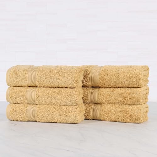 Superior 100% Organic Cotton Hand Towel Set of 6, Daily Use for Bathroom, Kitchen, Guest Bath, Quick Dry Small Towels, Face, Hand, Gym, Spa, Hotel, Absorbent, Essentials, Oregon Collection, Gold - color: Gold, size: Hand Towel - 6 Pack