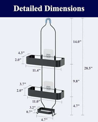 Kitsure Shower Caddy Hanging, No-Drill Bathroom Shelves, Black, 28.5" H | Bathroom Organizers and Storage, Wobble-Free Shower Organizer with Adhesive Tapes, Rust-Proof Shower Storage for Toiletries