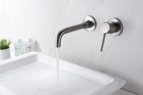 Sumerain Wall Mount Bathroom Faucets Brushed Nickel,Single Handle Wall Mount Faucet with Brass Rough-in Valve - color: Brushed Nickel, size: Right-Handed