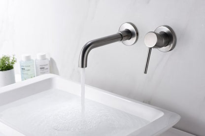 Sumerain Wall Mount Bathroom Faucets Brushed Nickel,Single Handle Wall Mount Faucet with Brass Rough-in Valve - color: Brushed Nickel, size: Right-Handed