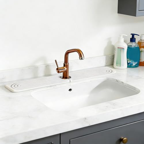 Diatomite Faucet Mat, Water Absorbent Sink Splash Guard, Quick Dry Countertop Drip Tray, Non Slip Grooved Surface, Sleek Smooth Edge, For Kitchen Bathroom Apartment RV, White Modern 60x10cm 0.9cm Thic