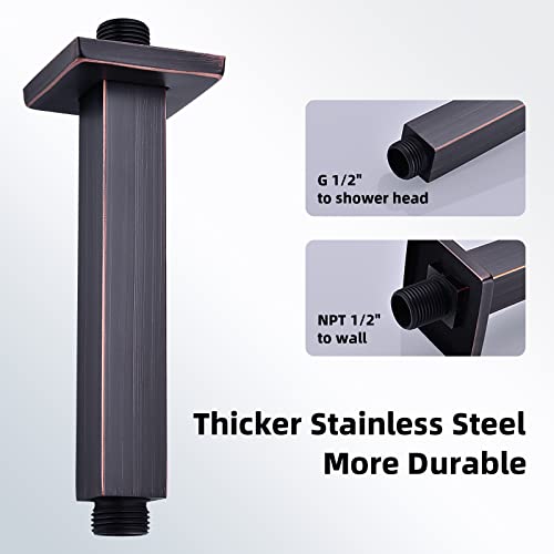 6 Inch Oil Rubbed Bronze Square Ceiling Mount Shower Arm Flange | Stainless Steel Rain Straight Shower Head Extension Pipe, Brushed ORB - color: Oil Rubbed Bronze, style: 6 Inches