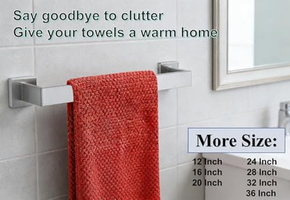 16 Inch Bathroom Towel Bar SUS304 Stainless Steel Brushed Nickel Towel Holder Wall Mounted Heavy Duty Towel Rack Bathroom Towel Rod Modern Square Base Design (1, Brushed Nickel, 16 Inch) - color: Brushed Nickel, size: 16 Inch