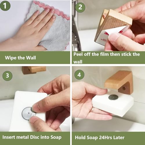 Magnet Air Dry Soap Holder caps, Magnetic Wood Material Soap Saver Tapes for Soapholder & Soap Dish, No More Soggy Soaps - Replacement Capsules for Magnetic Soap Holder (6pcs caps,2pcs Tapes) - color: Caps and Tapes