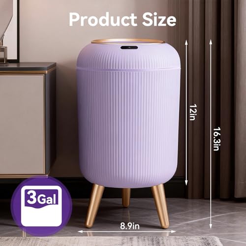 Procade Automatic Trash Can Bathroom,Auto Small Purple Garbage Can with Lid | 3 Gallon Touchless Motion Sensor Trash can with Legs,Smart Gold Purple Waste Basket for Bedroom,Kitchen,Dorm,rv,Office - color: Purple