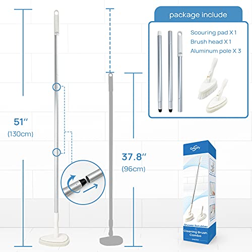 Qaestfy Shower Scrubber Cleaning Brush Combo Bath Tub Tile Cleaner Scrubber Brush with 51'' Adjustable Long Handle Scrub Brush for Bathroom Shower Bathtub Wall Mop Cleaning Scrubbing - color: White