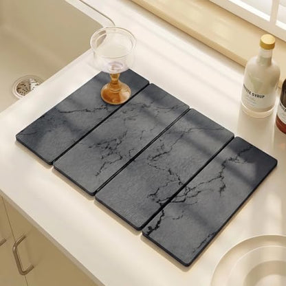Large Stone Drying Mat for Kitchen Counter, 24"x16" Collapsible Quick Dry Dish Drying Mat, Water-Absorbent Marble Diatomaceous Earth Mats for Bottles Cups Dishes, Match Any Countertop - color: 4-fold Gray