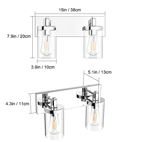 Aipsun Bathroom Vanity Lighting Fixtures Chrome Vanity Light 2 Light Stainless Steel Bathroom Light with Clear Glass Shade(Exclude Bulb) - color: Chrome, size: 2-Light
