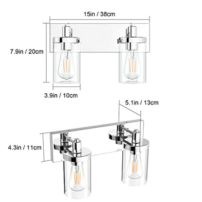 Aipsun Bathroom Vanity Lighting Fixtures Chrome Vanity Light 2 Light Stainless Steel Bathroom Light with Clear Glass Shade(Exclude Bulb) - color: Chrome, size: 2-Light